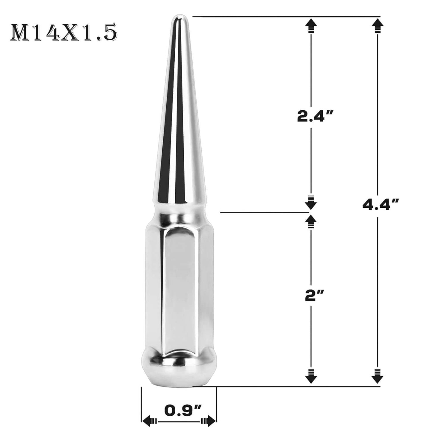 Spiked Lug Nuts M14x1.5 24pcs+1key Cone Seat For Chevy Ford Jeep