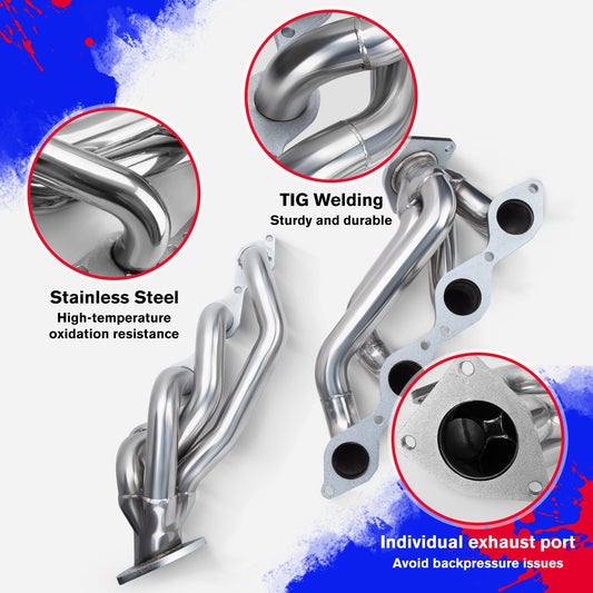 Exhaust Shorty Header for 2000-2006 Chevy Silverado GMC Sierra Yukon Avalanche Suburban 1500 4.8L 5.3L Dynofit