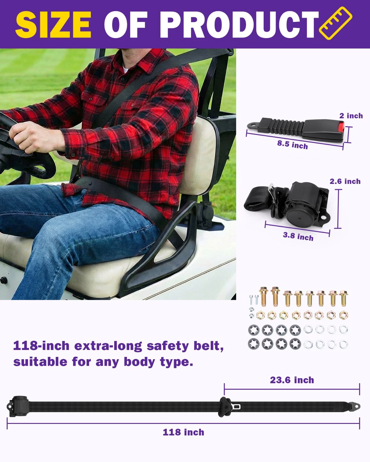 2 Sets Retractable 3 Point Adjustable Seat Belt For Club Car Forklifts Trucks Dynofitauto