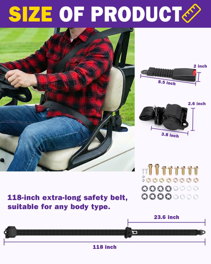 2 Sets Retractable 3 Point Adjustable Seat Belt For Club Car Forklifts Trucks Dynofitauto