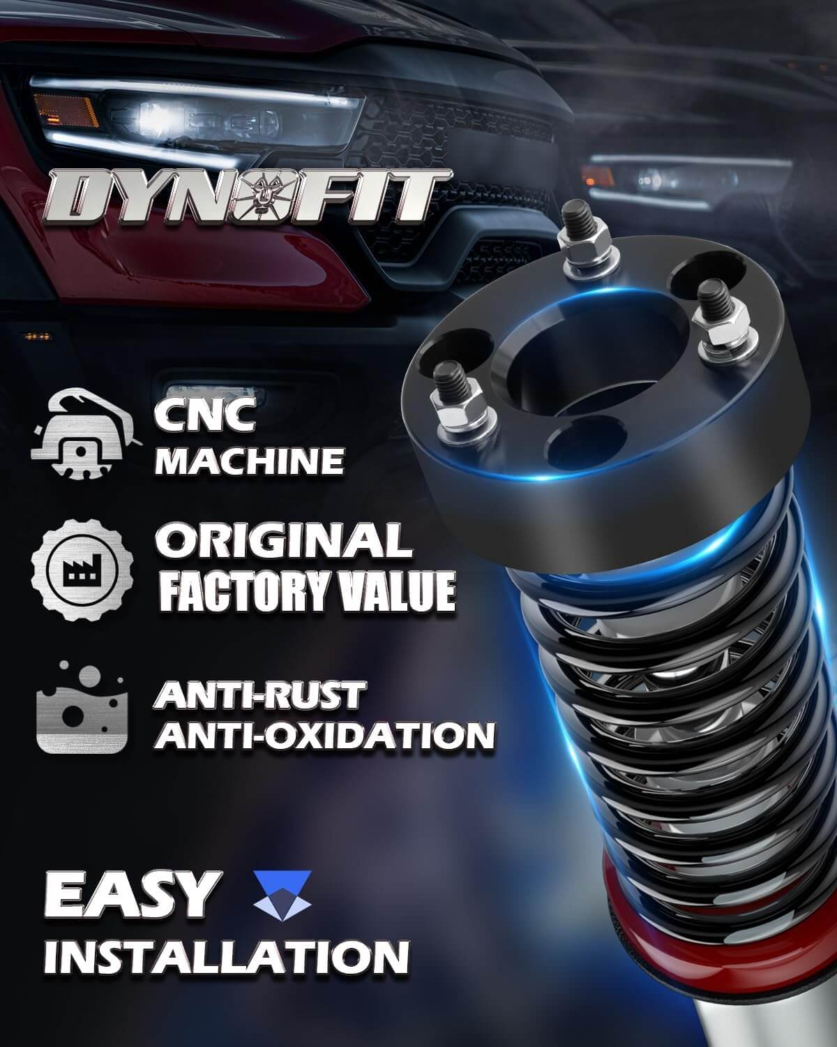 Dynofit 2" Front Leveling Lift Kit for 2006-2025 Dodge Ram 1500 2005-2010 Dakota