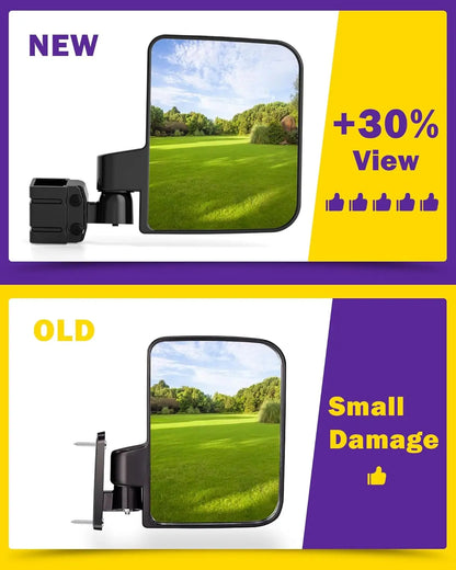 Golf Cart Side Mirrors – Universal Fit, No-Drill Folding Design, 180° Adjustable HD Glass for EZGO, Club Car, Yamaha TXT RXV DS Precedent G29