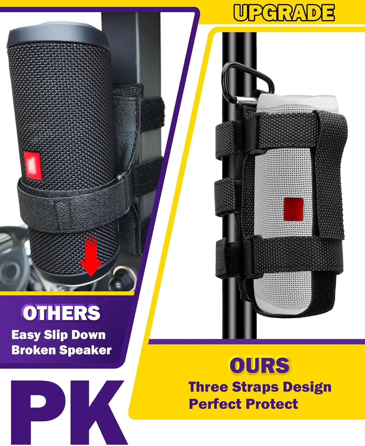 Upgraded Portable Bike & Golf Cart Speaker Mount – Adjustable Strap Fits JBL Charge 5, Compatible with EZGO Club Car Yamaha, ATV, UTV, Boat Railing