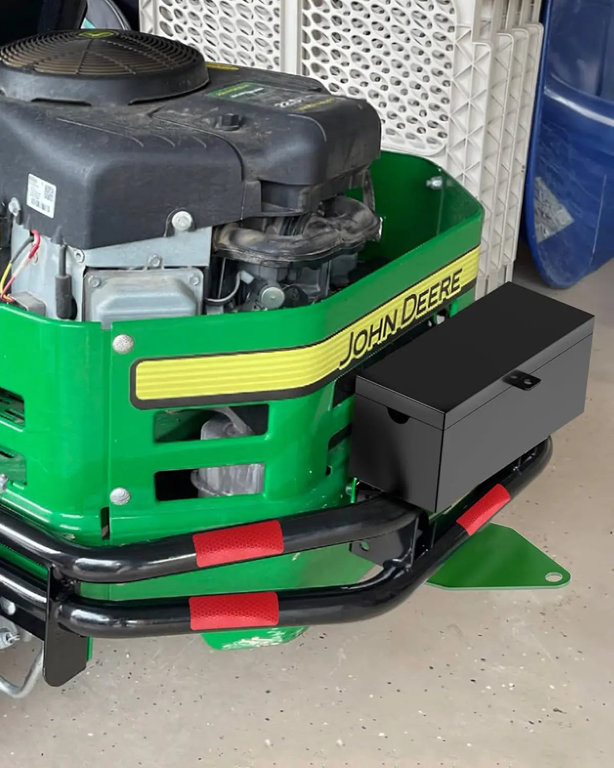 ne-Piece Rear Bumper Hitch with Toolbox for John Deere Z235 Z255 Z335E Z335M Z345M Z345R Z355E Z375R BM2448, Heavy Duty Zero Turn Mower Trailer Hitch Accessory