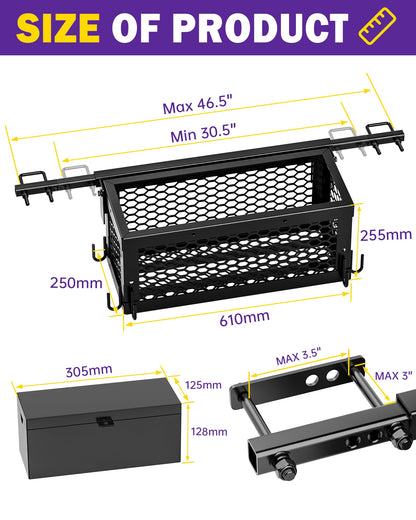 Heavy Duty Tractor Tool Box with Tray – Universal Tractor & Zero Turn Mower Storage Basket Attachment, Fits Most Models for Organizing Accessories