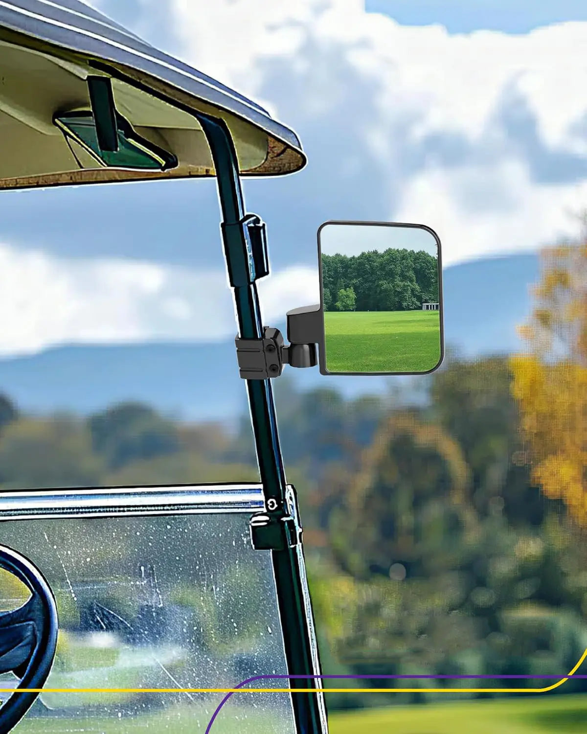 Golf Cart Side Mirrors – Universal Fit, No-Drill Folding Design, 180° Adjustable HD Glass for EZGO, Club Car, Yamaha TXT RXV DS Precedent G29