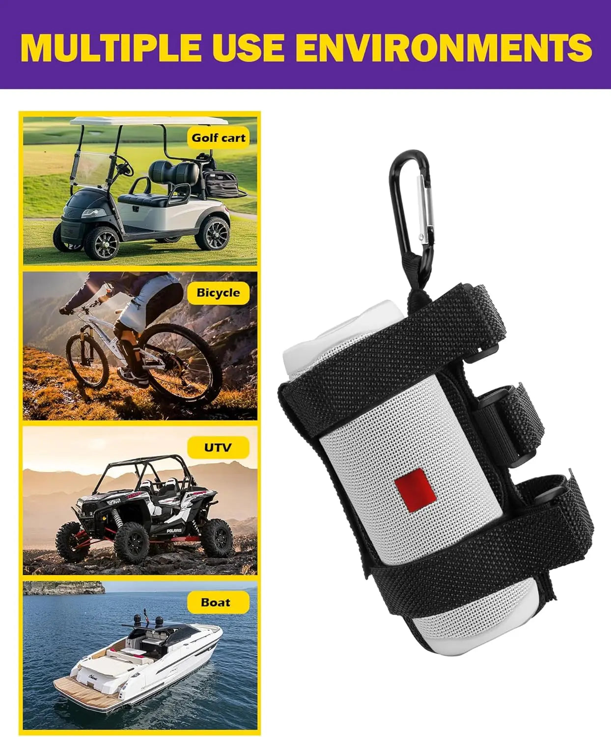 Upgraded Portable Bike & Golf Cart Speaker Mount – Adjustable Strap Fits JBL Charge 5, Compatible with EZGO Club Car Yamaha, ATV, UTV, Boat Railing