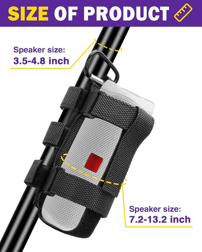 Upgraded Portable Bike & Golf Cart Speaker Mount – Adjustable Strap Fits JBL Charge 5, Compatible with EZGO Club Car Yamaha, ATV, UTV, Boat Railing