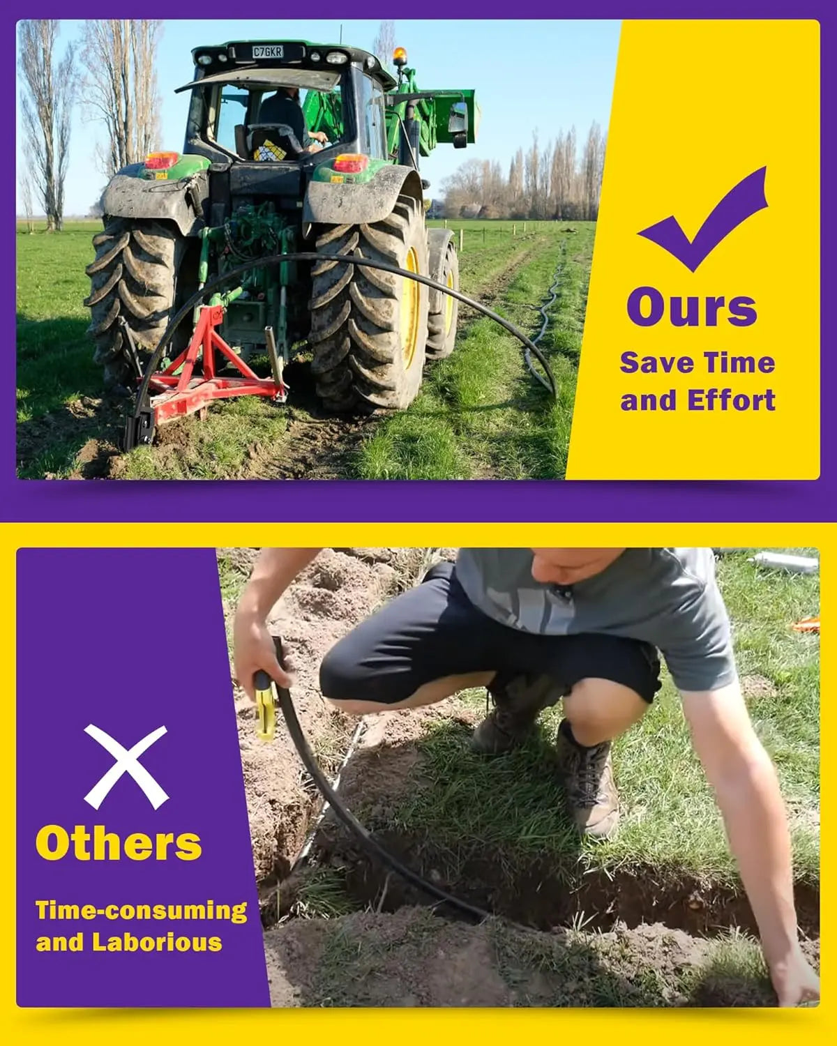 3-Point Hitch Pipe Layer Attachment – Fits Ripper Shank Plow, Light Duty Subsoiler for ATV/UTV/Tractor, Max 1.18" Dia, Includes 2 U-Bolts