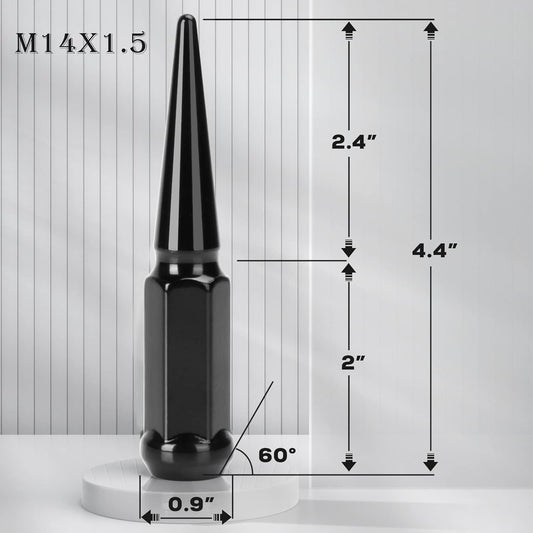 Spike Lug Nuts 32pcs+1key M14x1.5 Black 3/4" Hex For Chevy Ford Jeep