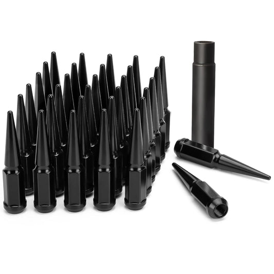Spike Lug Nuts 32pcs+1key M14x1.5 Black 3/4" Hex For Chevy Ford Jeep
