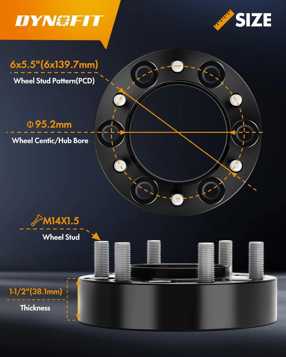 Dynofit 1.5" 6x5.5 Hubcentric Wheel Spacers for Toyota Tacoma Tundra Size