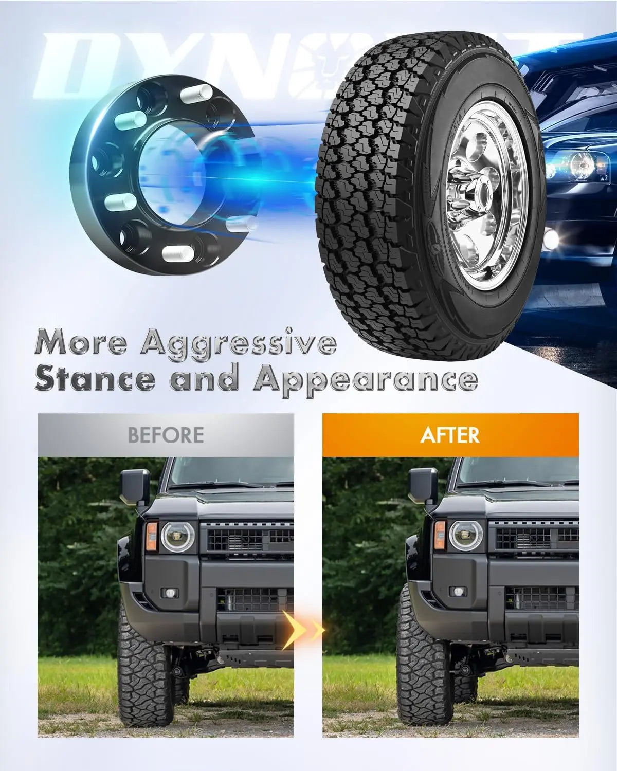 Dynofit 1.5" 6x5.5 Hubcentric Wheel Spacers for Toyota Tacoma Tundra Before and After