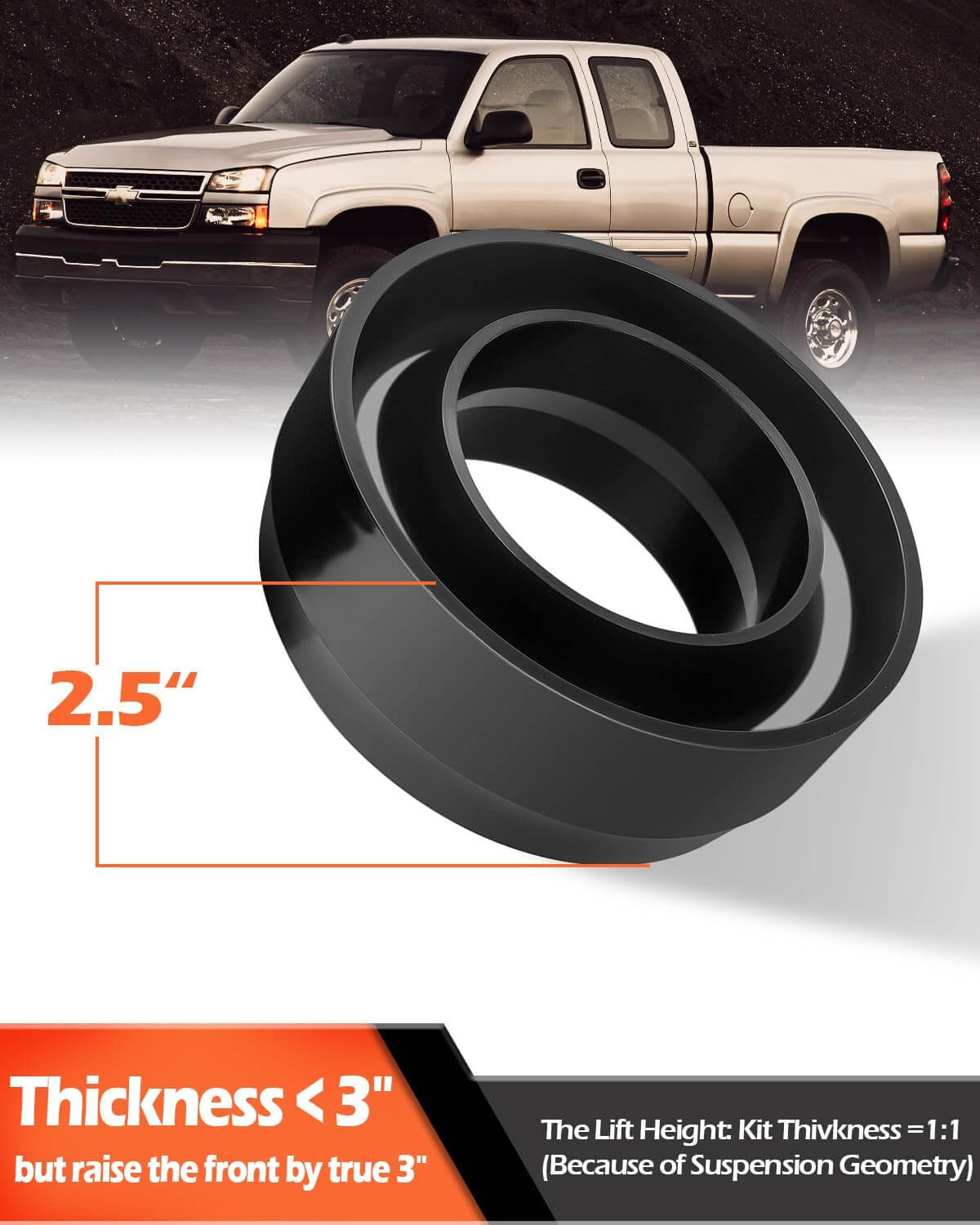 Dynofit 3" Front Leveling Lift Kit for 1999-2006 Chevy Silverado 1500 / GMC Sierra 1500 Thickness