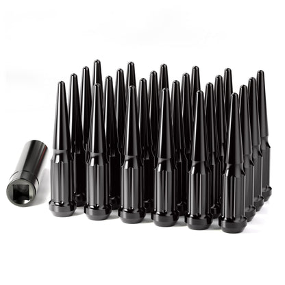 Dynofit M14 x 1.5 Spike Lug Nuts with Key, Black, 24-Pack