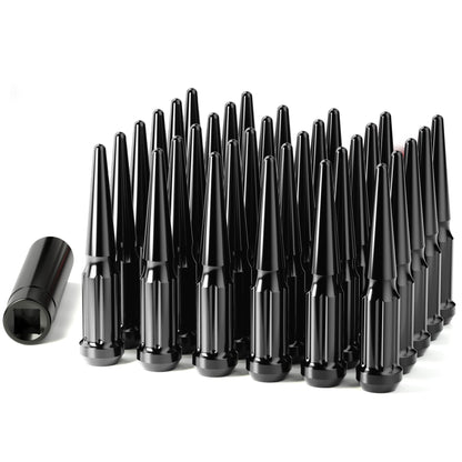 Dynofit M14 x 1.5 Spike Lug Nuts with Key, Black, 32-Pack