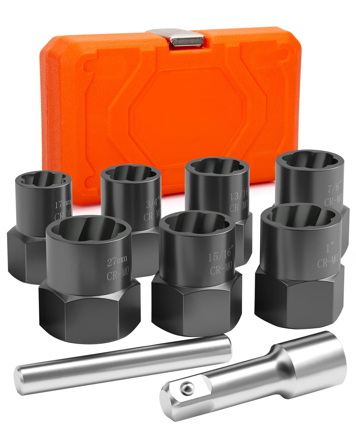 Dynofit 9-Piece Bolt Extractor Set, 1/2-Inch Drive, 17–27 mm