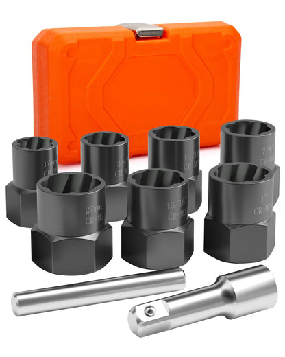 Dynofit 9-Piece Bolt Extractor Set, 1/2-Inch Drive, 17–27 mm