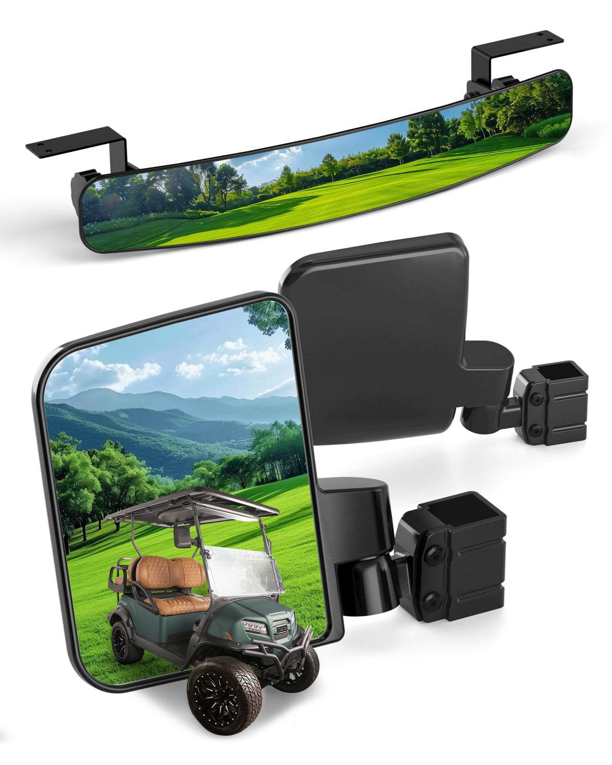 Dynofit Golf Cart Mirror Set, 2 Side Mirrors & 1 Rearview Mirror