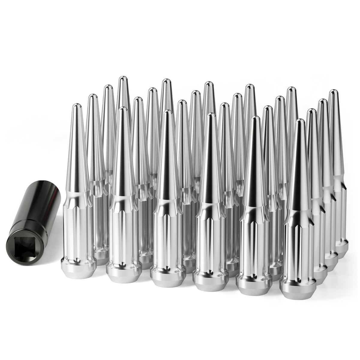 Dynofit M14 x 1.5 Spike Lug Nuts with Key, Chrome, 24-Pack