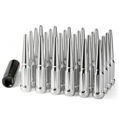 Dynofit M14 x 1.5 Spike Lug Nuts with Key, Chrome, 24-Pack