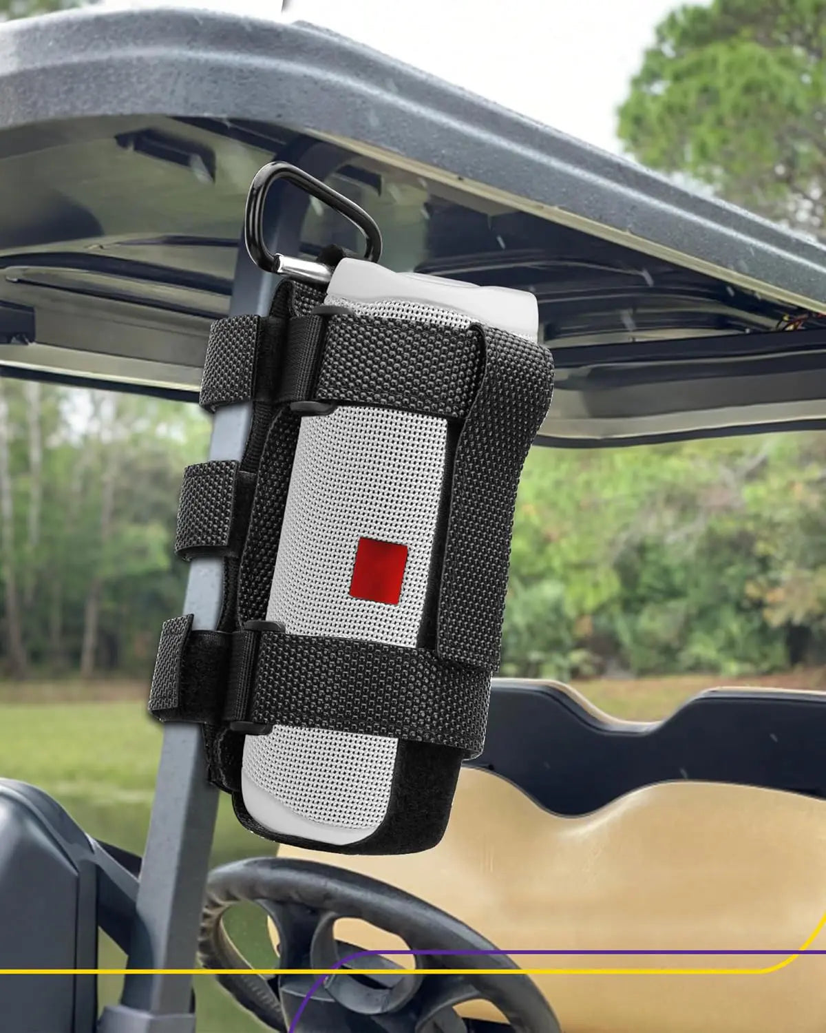 Upgraded Portable Bike & Golf Cart Speaker Mount – Adjustable Strap Fits JBL Charge 5, Compatible with EZGO Club Car Yamaha, ATV, UTV, Boat Railing