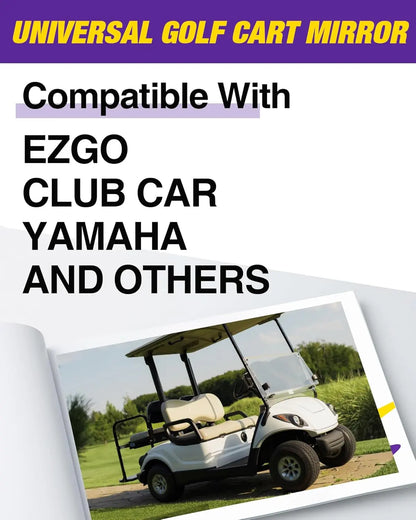 Golf Cart Side Mirrors – Universal Fit, No-Drill Folding Design, 180° Adjustable HD Glass for EZGO, Club Car, Yamaha TXT RXV DS Precedent G29