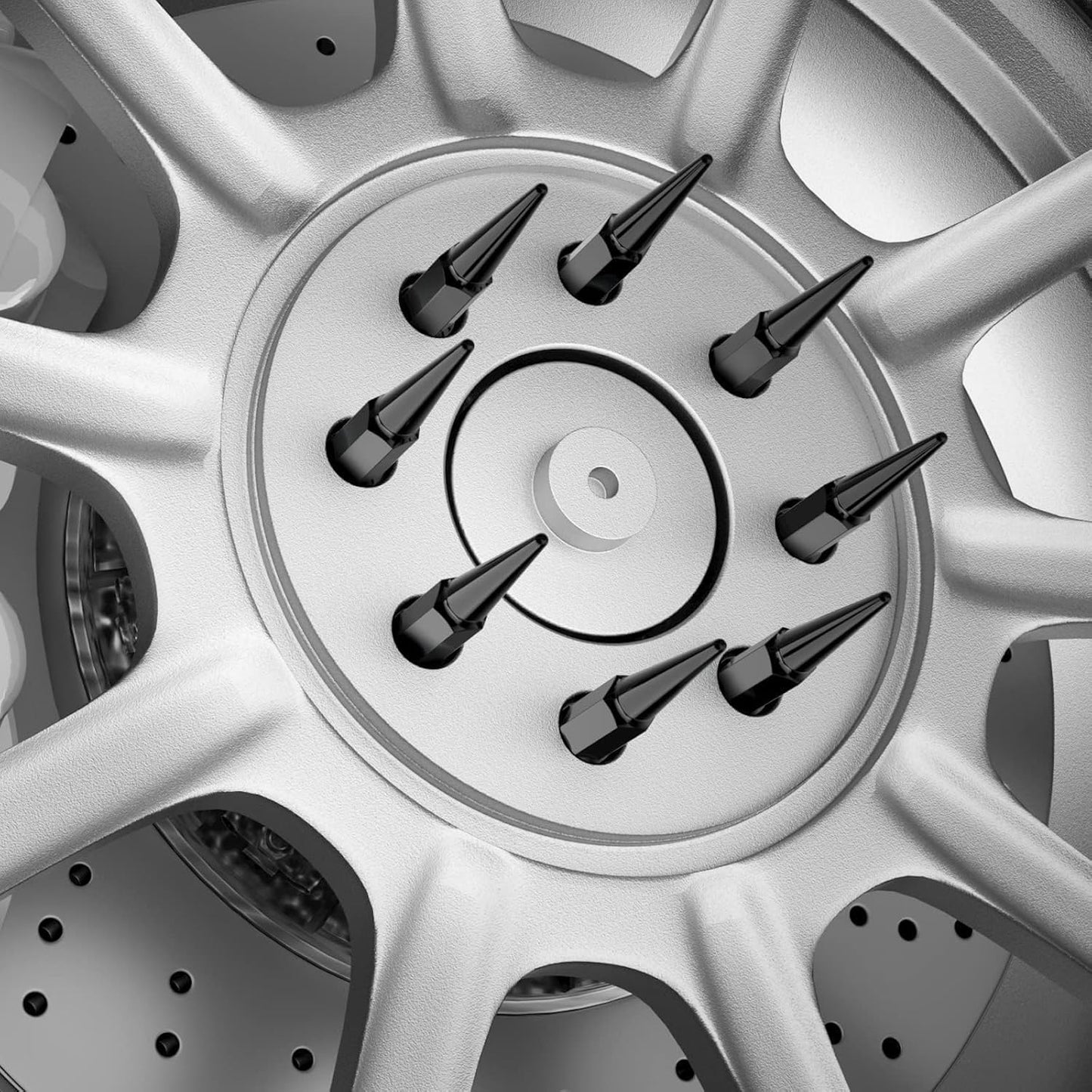 Spike Lug Nuts 32pcs+1key M14x1.5 Black 3/4" Hex For Chevy Ford Jeep