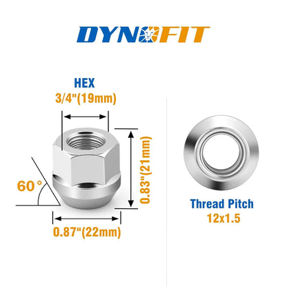 Dynofit 20PCS M12x1.5 Open End Lug Nuts for Ford Focus Escape Honda Accord Size