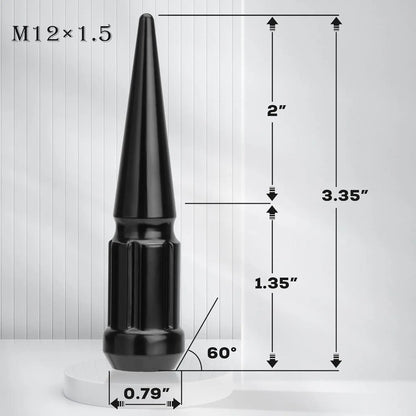Dynofit M12x1.5 Wheel Spike Lug Nuts 3.35" Tall 20pcs+1key Size