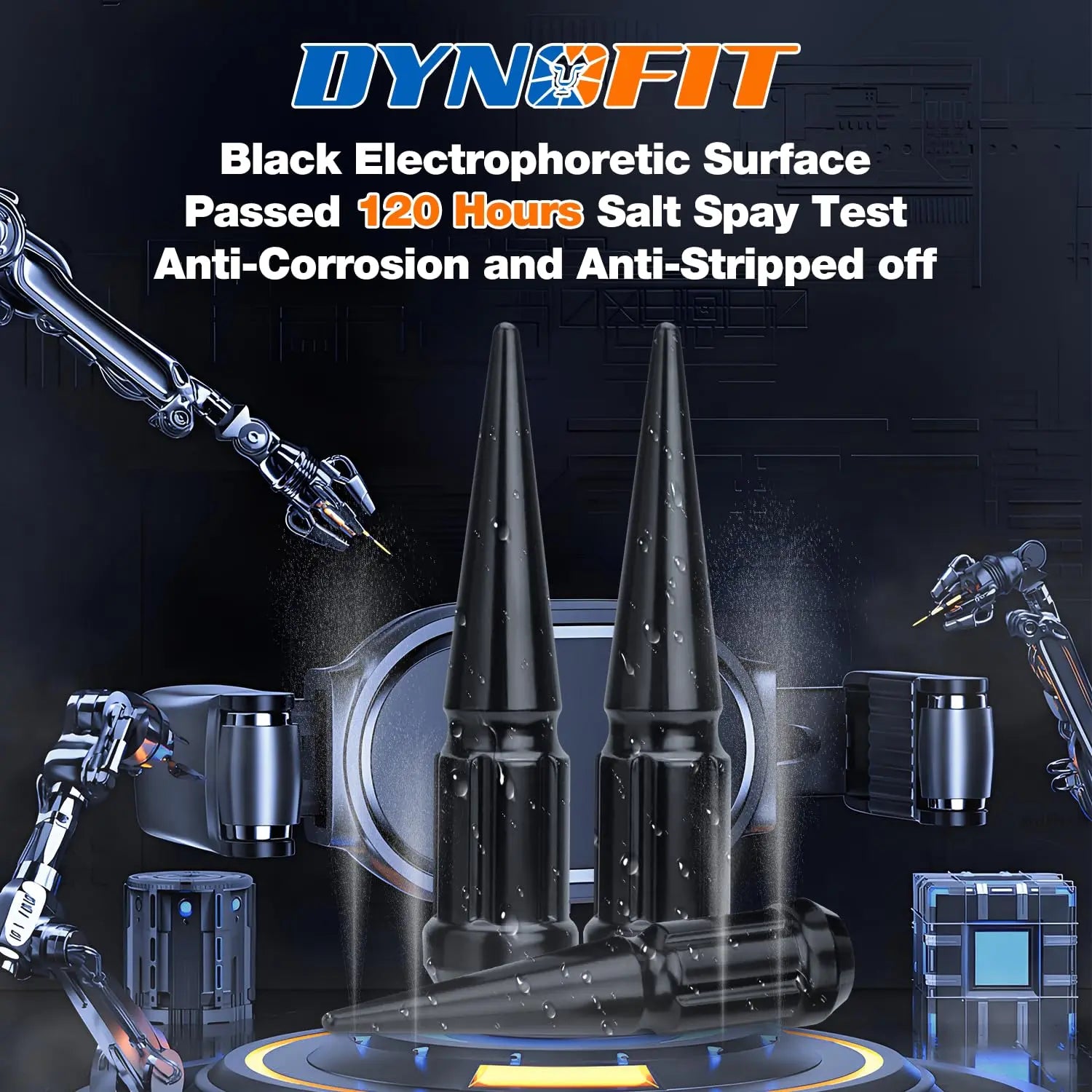 Dynofit M12x1.5 Wheel Spike Lug Nuts 3.35" Tall 20pcs+1key 120 hours Salt Spay Test