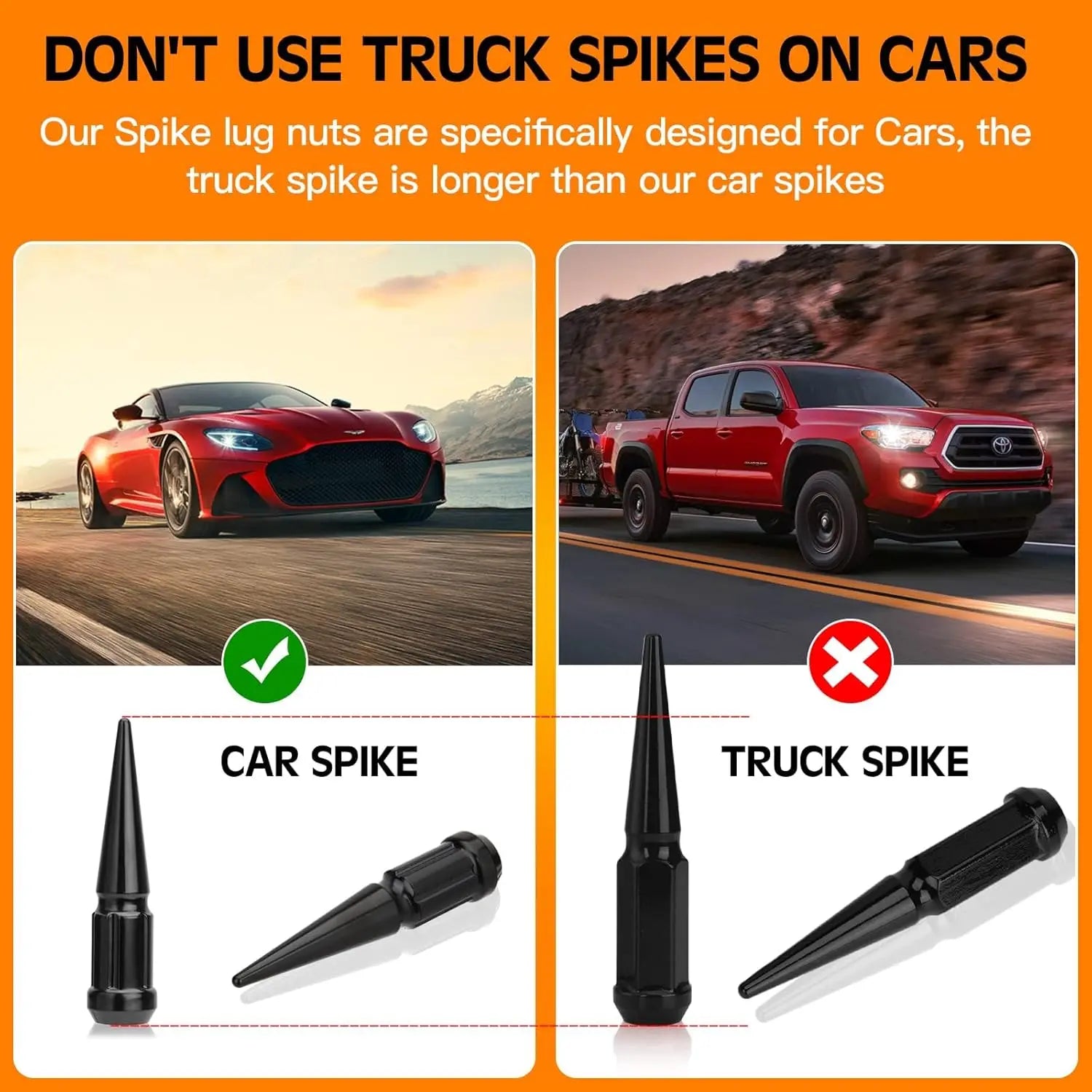 Dynofit M12x1.5 Wheel Spike Lug Nuts 3.35" Tall 20pcs+1key Car Spike