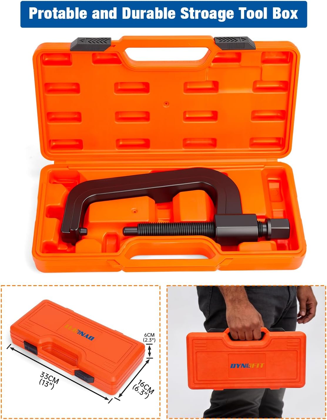 Portable durable orange storage tool box for torsion key removal tool, 53cm x 16.5cm x 10cm, with carry handle.