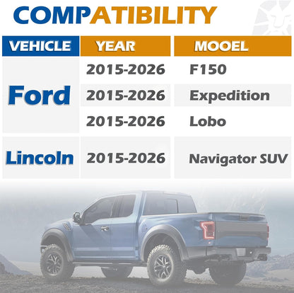 Compatibility chart for 2" 6x135 wheel spacers fitting 2015-2026 Ford F150, Expedition, Lobo, and Lincoln Navigator SUV.