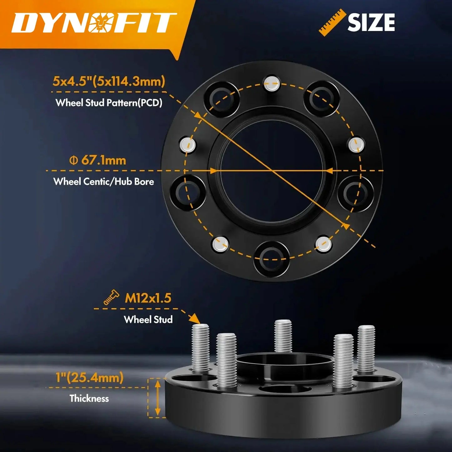 Dynofit 1“ 5x4.5 Hub Wheel Spacers For Ford Fusion Escape Mazda Jeep Kia Size