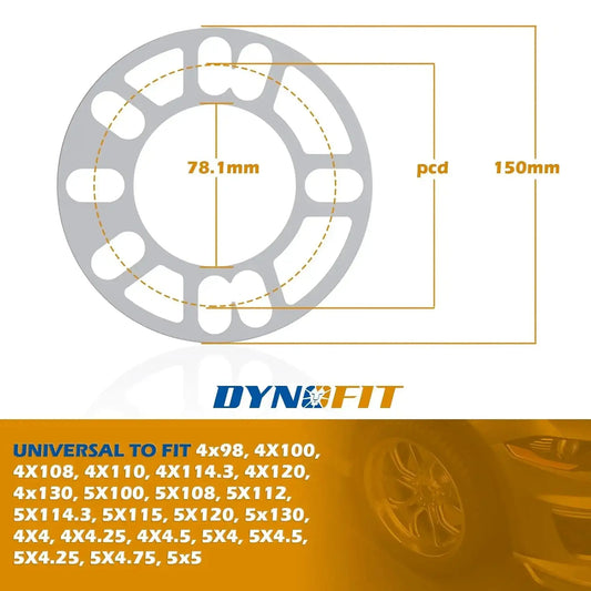 Dynofit Universal 5mm Wheel Spacers for 4 Lug & 5 Lug Wheels Size