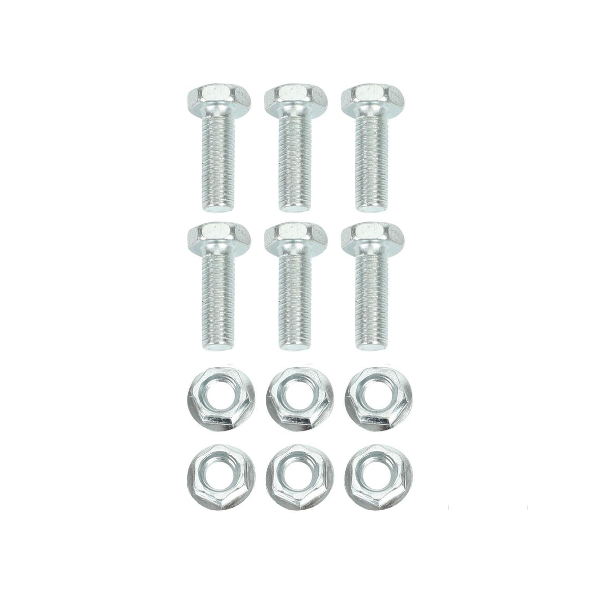 Stainless steel hex bolts and nuts, six sets, for exhaust system assembly, durable.