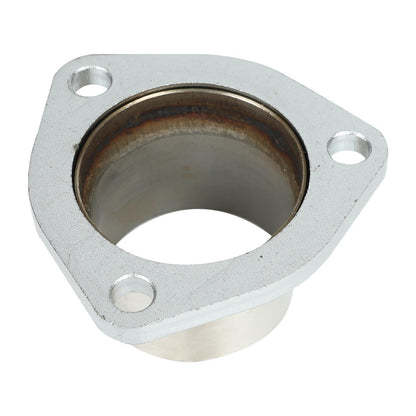 Aluminum exhaust flange with three holes, smooth inner bore, for header connection.