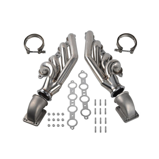 Exhaust Header Manifold for 1997-2015 Chevy Corvette Camaro Pontiac Firebird GTO LS1 LS2 LS3 LS6 V8 with T3 T4 Elbows and 3.0 Inch V-Band Dynofit