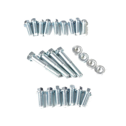 Assorted bolts, washers, and nuts for exhaust header installation on Ford V8