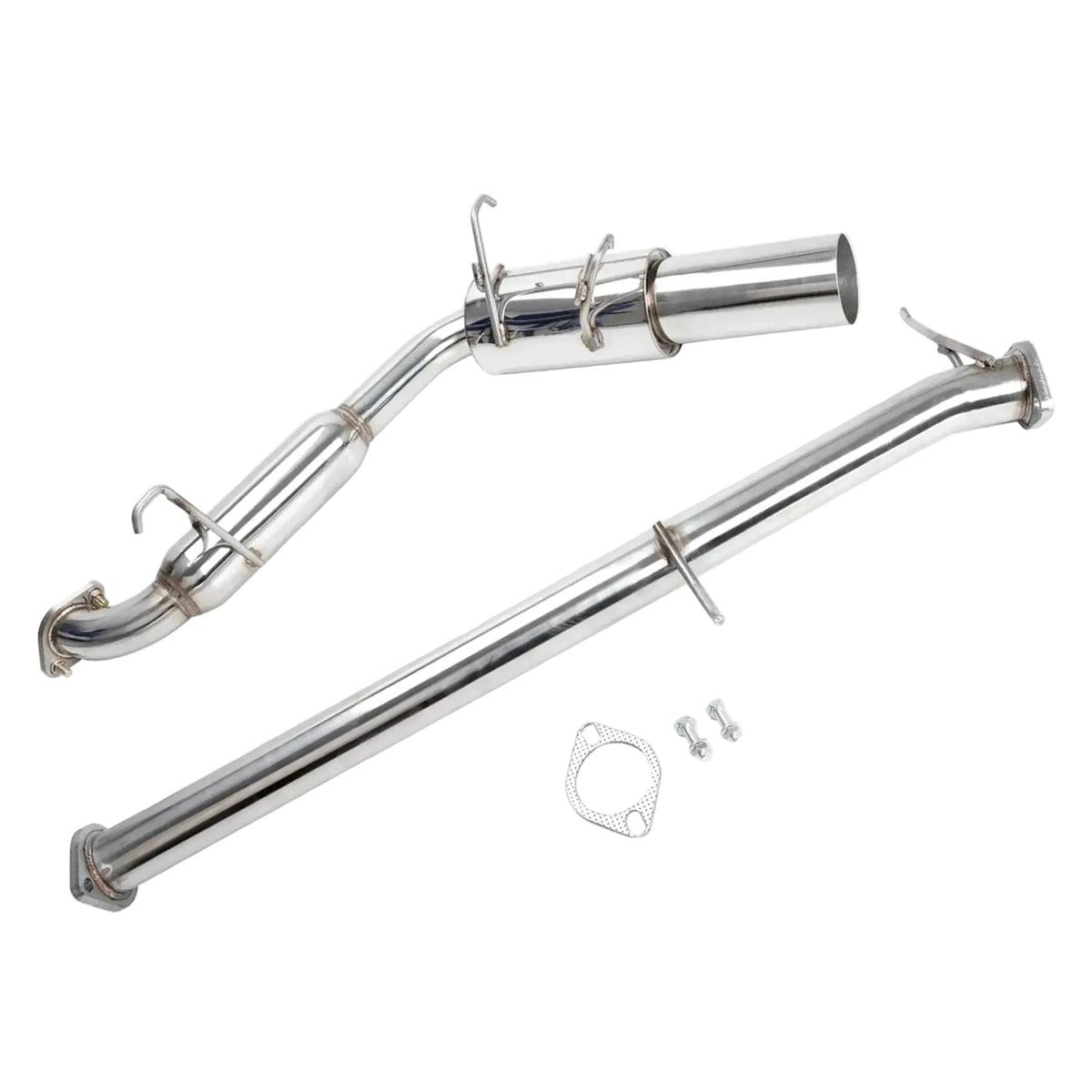 Complete N1 catback exhaust system for 1990–1997 Mazda Miata MX-5 / Eunos 1.6L and 1.8L 2-door, including dual exhaust pipes and muffler.