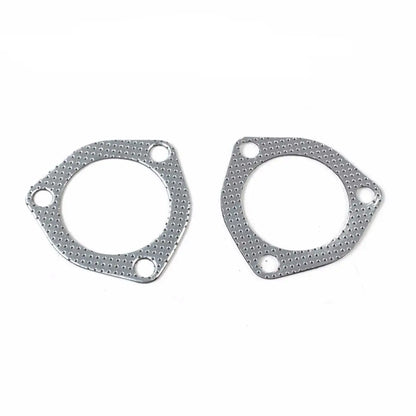 Two metallic exhaust header gaskets with bolt holes, precision-cut for 1964-1973 Chevy Chevelle 4.8L–6.2L engines.