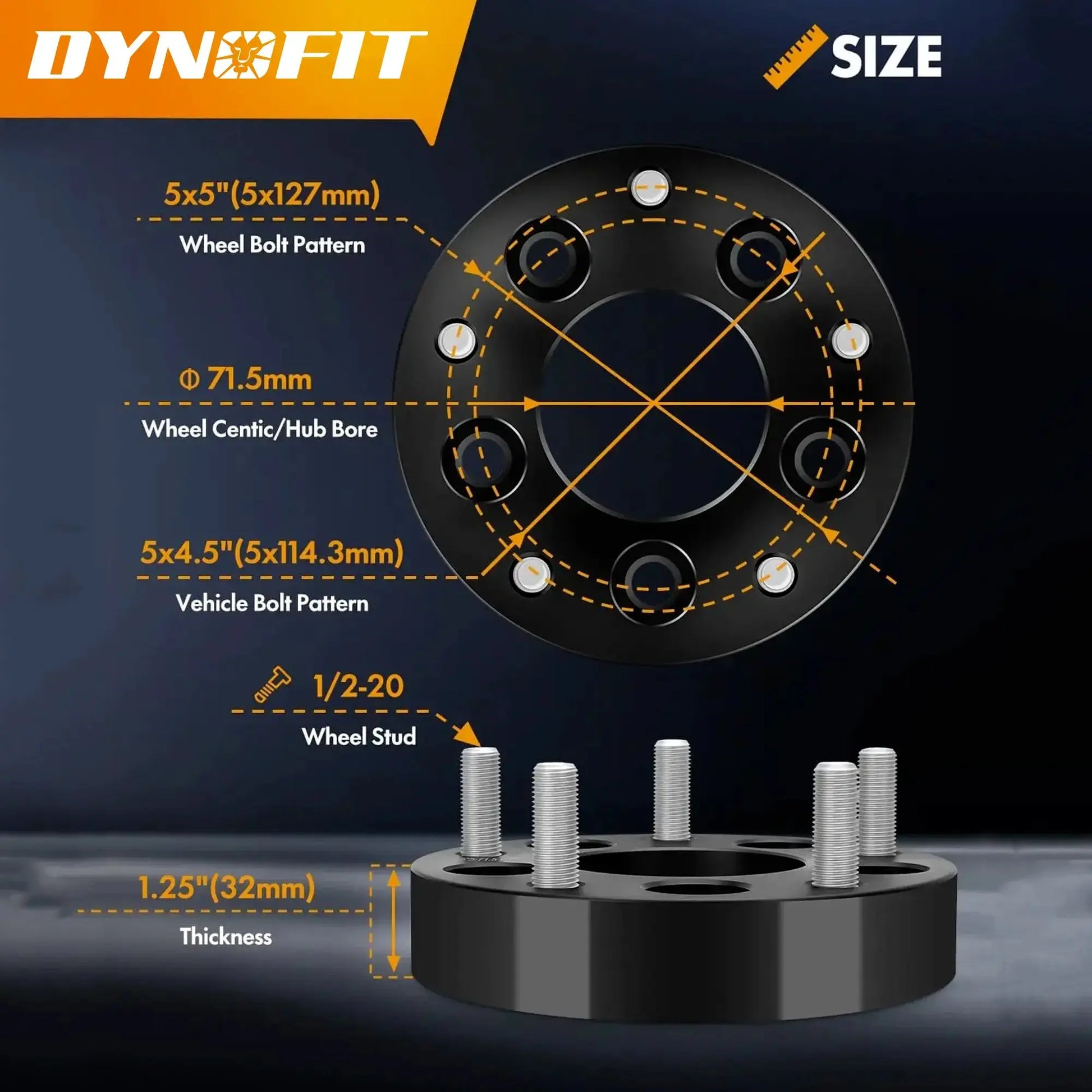 1PCS 1.25" 5x4.5 to 5x5 Wheel Adapters for Jeep Jk Wk Wj Xk Wheels on Tj Yj Kk Xj Mj Dynofitauto