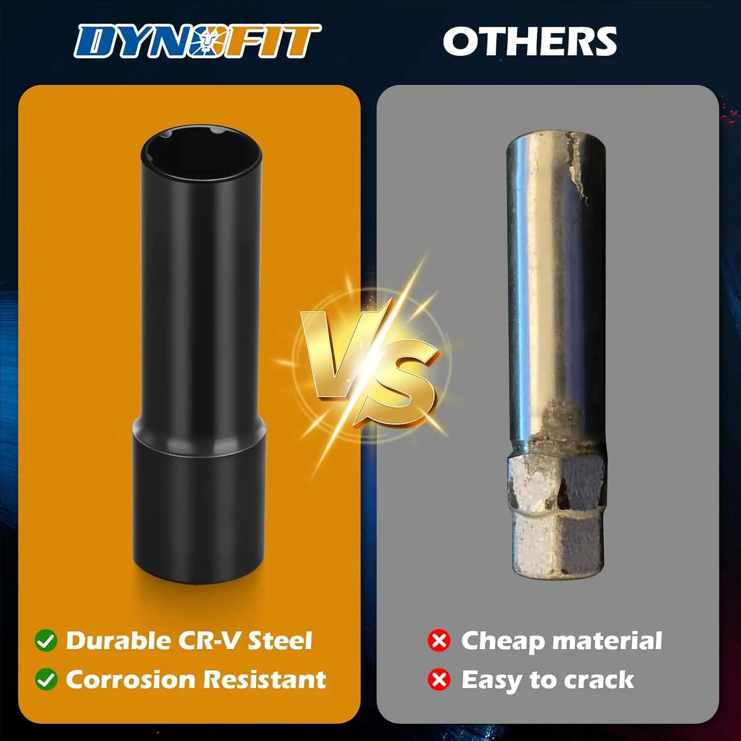Dynofit 6 Point Spline Lug Nuts Key for Wrench with 1/2" Imperial Square Socket Drive VS Other