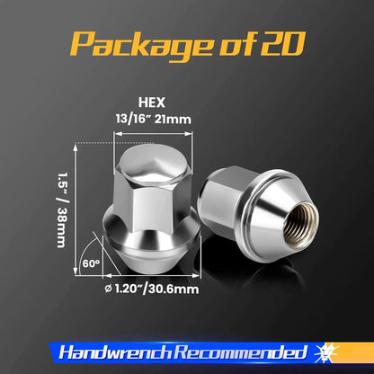 Dynofit M14x1.5 Chrome Lug Nuts for 2015-2023 Ford Mustang Edge size
