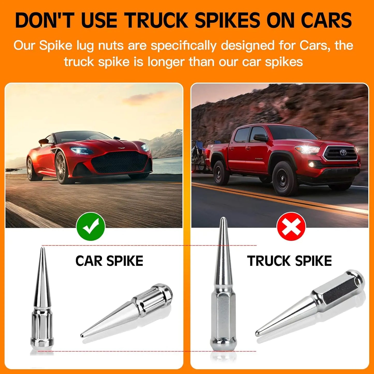 Dynofit 4PCS M12x1.5 Wheel Spike Lug Nuts Compatible with Acura Honda Car Spike