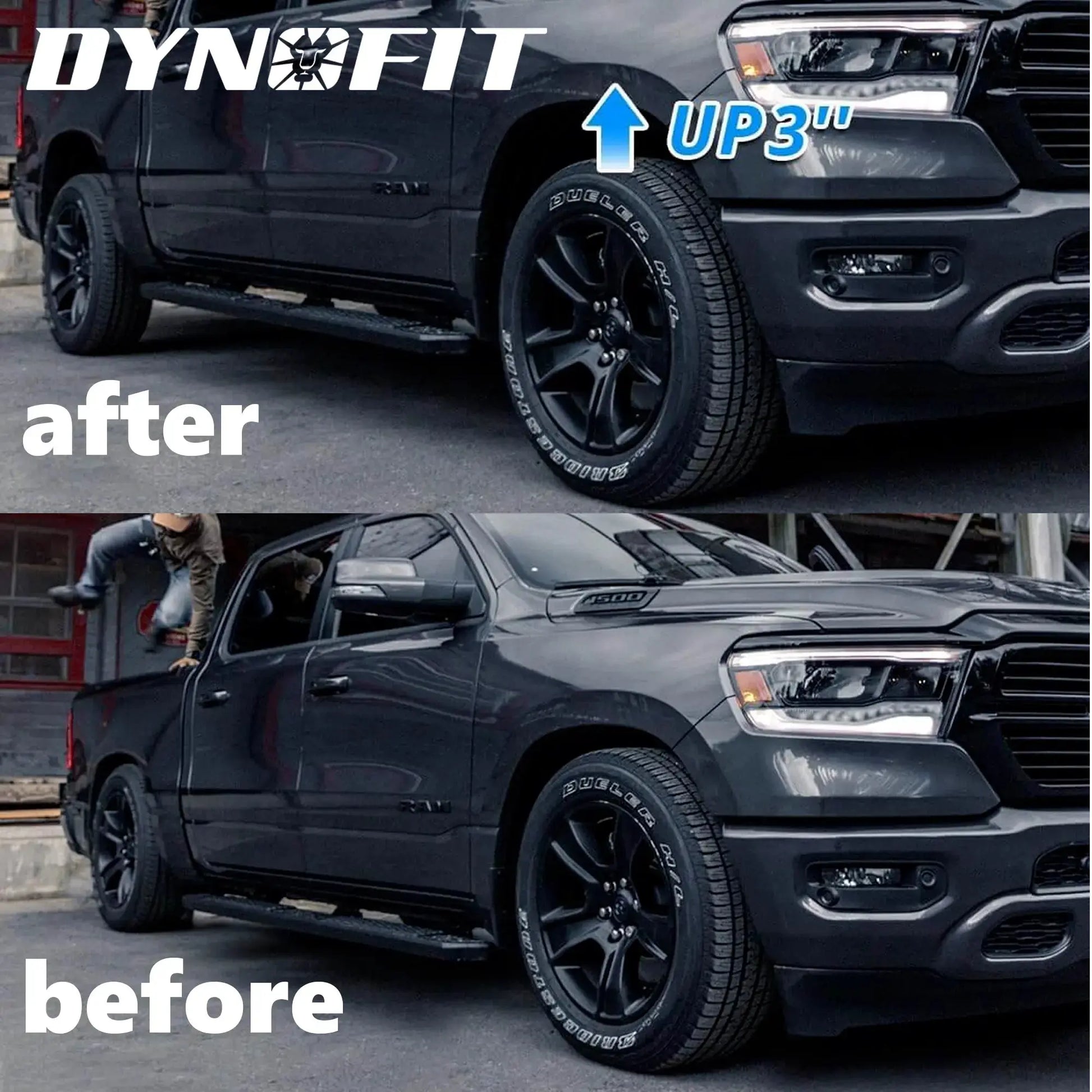 Dynofit 3" Front Leveling Lift Kit for 2006-2024 Dodge Ram 1500 4WD before and after