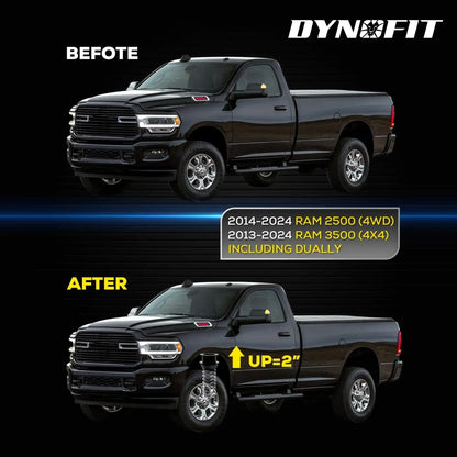 Dynofit 2" Front Leveling Lift Kit and Shock Extenders for 2014-2024 Dodge Ram 2500 3500 4WD Fitment