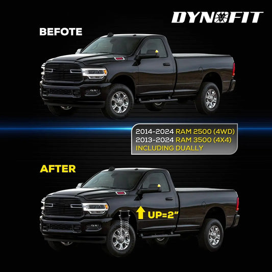 Dynofit 2" Front Leveling Lift Kit and Shock Extenders for 2014-2024 Dodge Ram 2500 3500 4WD Fitment