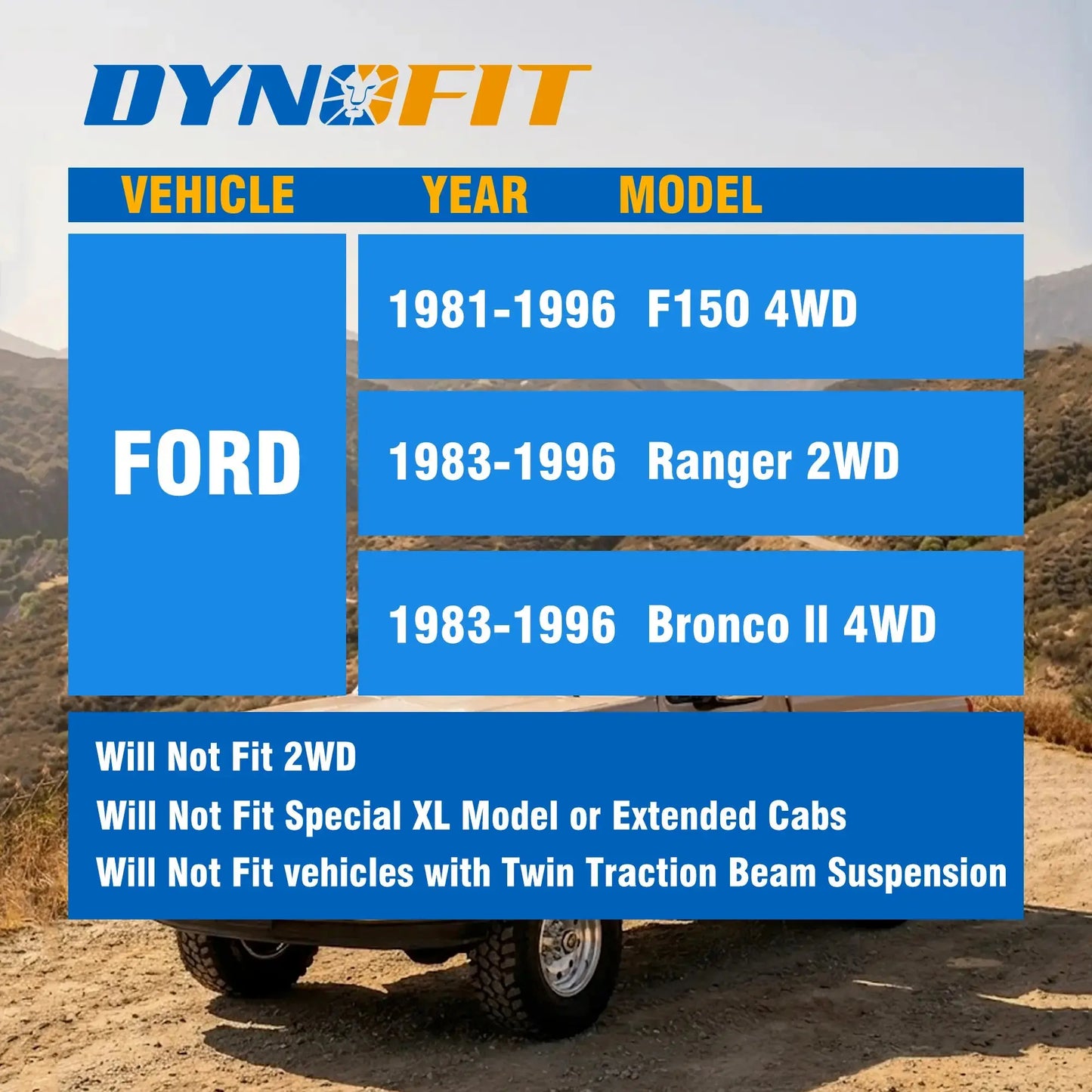 Dynofit 2" Front Leveling Lift Kit for Ford F150 Ranger Bronco II 4WD Fitment